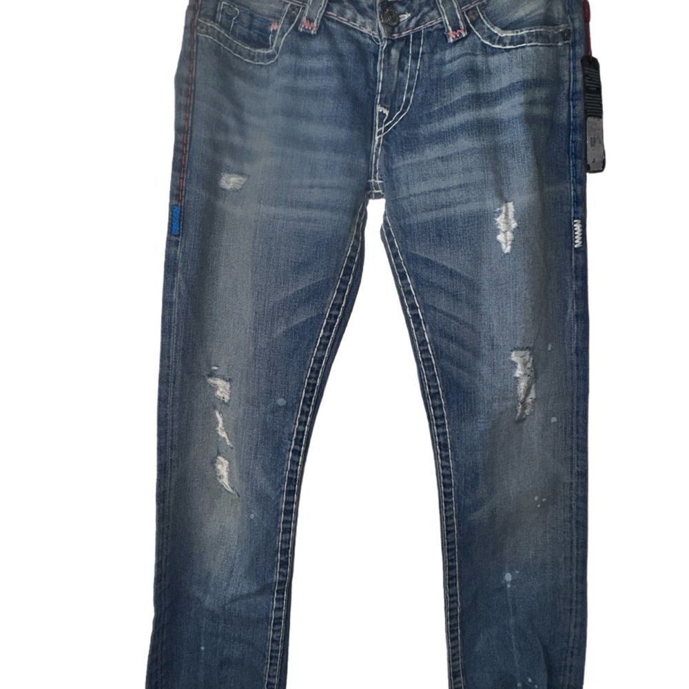 True Religion Billie Straight Leg Blue Distressed Jeans